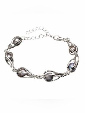 Sterling Silver Black Teardrop Link Bracelet